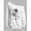 Sweat-shirt à manches longues et col oblique imprimé feuilles de rose - Blanc XXL | US 14