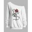 Sweat-shirt à manches longues et col oblique imprimé feuilles de rose - Blanc XXL | US 14