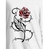 Sweat-shirt à manches longues et col oblique imprimé feuilles de rose - Blanc XXL | US 14