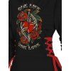 Robe à capuche d'Halloween à lacets avec imprimé main de squelette rose et cœur - Noir XXL | US 14