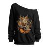 Sweat-shirt gothique à manches longues et col incliné avec imprimé tête de mort pour Halloween - Noir XXL | US 14