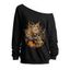 Sweat-shirt gothique à manches longues et col incliné avec imprimé tête de mort pour Halloween - Noir XXL | US 14