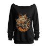 Sweat-shirt gothique à manches longues et col incliné avec imprimé tête de mort pour Halloween - Noir XXL | US 14