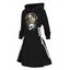 Robe à capuche d'Halloween, mini-robe à lacets et cordon de serrage, imprimé tête de mort, tournesol et lettres - Noir XXL | US 14