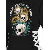 Robe à capuche d'Halloween, mini-robe à lacets et cordon de serrage, imprimé tête de mort, tournesol et lettres - Noir XXL | US 14