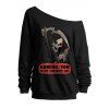 Sweat-shirt gothique pour Halloween, imprimé tête de mort, col incliné, manches longues - Noir XXL | US 14
