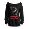 Sweat-shirt gothique pour Halloween, imprimé tête de mort, col incliné, manches longues - Noir XXL | US 14
