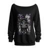 Sweat-shirt de Noël imprimé lettres, col incliné, manches longues - Noir XXL | US 14