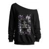 Sweat-shirt de Noël imprimé lettres, col incliné, manches longues - Noir XXL | US 14