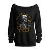 Sweat-shirt d'Halloween gothique, crâne, squelette, tournesol, imprimé lettres, col incliné - Noir XXL | US 14