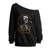 Sweat-shirt d'Halloween gothique, crâne, squelette, tournesol, imprimé lettres, col incliné - Noir XXL | US 14
