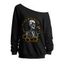 Sweat-shirt d'Halloween gothique, crâne, squelette, tournesol, imprimé lettres, col incliné - Noir XXL | US 14