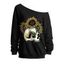 Sweat-shirt gothique pour Halloween, imprimé tête de mort et tournesol, col oblique - Noir XXL | US 14