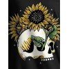 Sweat-shirt gothique pour Halloween, imprimé tête de mort et tournesol, col oblique - Noir XXL | US 14