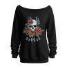 Sweat-shirt gothique pour Halloween, imprimé lettres tête de mort et rose, col incliné - Noir XXL | US 14