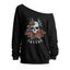 Sweat-shirt gothique pour Halloween, imprimé lettres tête de mort et rose, col incliné - Noir XXL | US 14