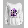 Sweat-shirt d'Halloween à col incliné avec imprimé tête de mort et sorcière - Blanc XXL | US 14