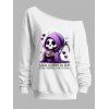 Sweat-shirt d'Halloween à col incliné avec imprimé tête de mort et sorcière - Blanc XXL | US 14