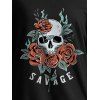 Sweat-shirt gothique pour Halloween, imprimé lettres tête de mort et rose, col incliné - Noir XXL | US 14