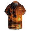Chemise de vacances pour homme, boutonnée, imprimé paysage de plage et de cocotiers - Orange 5XL