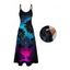 Robe gothique à imprimé cocotier et nuit étoilée, robe longue à bretelles spaghetti - Noir XXL | US 14