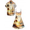 Beach Couple Outfit for Vacation Landscape Coconut Tree Print Mini Dress and Shirt Set - Jaune clair S | US 4