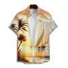 Beach Couple Outfit for Vacation Landscape Coconut Tree Print Mini Dress and Shirt Set - Jaune clair S | US 4