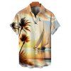 Beach Couple Outfit for Vacation Landscape Coconut Tree Print Mini Dress and Shirt Set - Jaune clair S | US 4