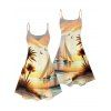 Beach Couple Outfit for Vacation Landscape Coconut Tree Print Mini Dress and Shirt Set - Jaune clair S | US 4