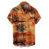 Beach Couple Outfit for Vacation Coconut Tree Print Mini Dress and Shirt Set - Orange S | US 4