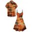 Beach Couple Outfit for Vacation Coconut Tree Print Mini Dress and Shirt Set - Orange S | US 4