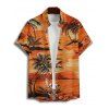 Beach Couple Outfit for Vacation Coconut Tree Print Mini Dress and Shirt Set - Orange S | US 4