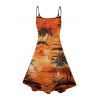 Beach Couple Outfit for Vacation Coconut Tree Print Mini Dress and Shirt Set - Orange S | US 4