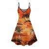 Beach Couple Outfit for Vacation Coconut Tree Print Mini Dress and Shirt Set - Orange S | US 4