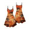 Beach Couple Outfit for Vacation Coconut Tree Print Mini Dress and Shirt Set - Orange S | US 4