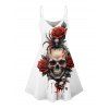 Robe gothique pour Halloween, mini-robe à bretelles spaghetti, imprimé crânes, araignées et roses - Rouge foncé XXXXXL | US 20