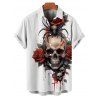 Chemise gothique pour homme pour Halloween, chemise boutonnée à imprimé crânes, araignées et roses - Rouge foncé 5XL