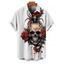 Chemise gothique pour homme pour Halloween, chemise boutonnée à imprimé crânes, araignées et roses - Rouge foncé 5XL