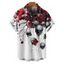Chemise gothique pour homme pour Halloween, chemise boutonnée à imprimé crânes, roses et sang - Rouge Vineux 5XL