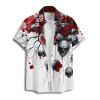 Chemise gothique pour homme pour Halloween, chemise boutonnée à imprimé crânes, roses et sang - Rouge Vineux 5XL