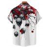Chemise gothique pour homme pour Halloween, chemise boutonnée à imprimé crânes, roses et sang - Rouge Vineux 5XL