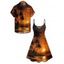 Vacation Couple Outfit Coconut Tree Beach Landscape Print Dress and Shirt Set - Orange S | US 4