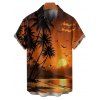 Vacation Couple Outfit Coconut Tree Beach Landscape Print Dress and Shirt Set - Orange S | US 4