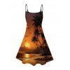 Vacation Couple Outfit Coconut Tree Beach Landscape Print Dress and Shirt Set - Orange S | US 4