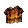 Vacation Couple Outfit Coconut Tree Beach Landscape Print Dress and Shirt Set - Orange S | US 4