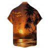 Vacation Couple Outfit Coconut Tree Beach Landscape Print Dress and Shirt Set - Orange S | US 4