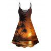 Vacation Couple Outfit Coconut Tree Beach Landscape Print Dress and Shirt Set - Orange S | US 4