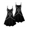 Gothic Couple Outfit Cross Chain Print Spaghetti Strap Mini Dress and Shirt Punk Set - Noir S | US 4