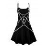 Gothic Couple Outfit Cross Chain Print Spaghetti Strap Mini Dress and Shirt Punk Set - Noir S | US 4
