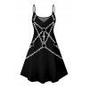 Gothic Couple Outfit Cross Chain Print Spaghetti Strap Mini Dress and Shirt Punk Set - Noir S | US 4